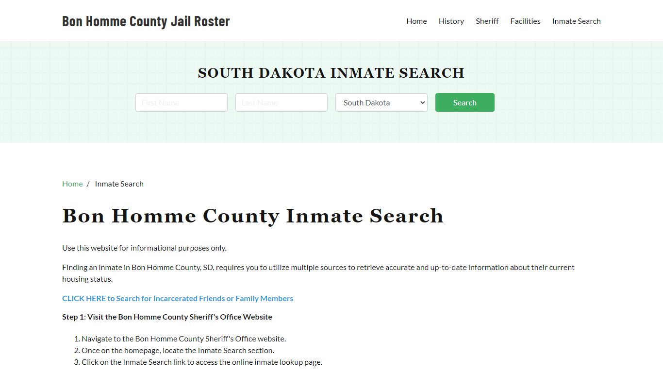 Bon Homme County, SD Detainee Lookup