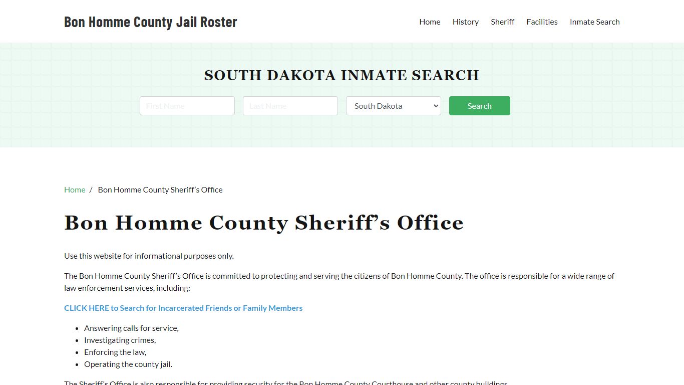 Bon Homme County Sheriff Office, SD, Arrest Warrants Search